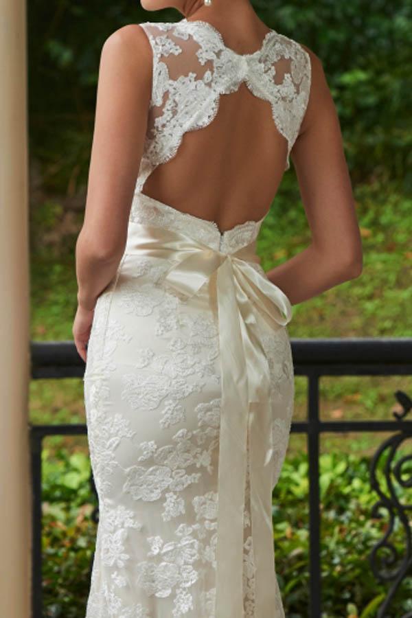 Classic Mermaid V - Neck White Lace Backless Wedding Bridal Dress - KissProm