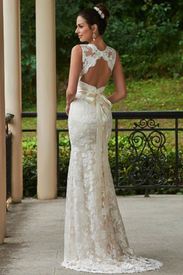 Classic Mermaid V - Neck White Lace Backless Wedding Bridal Dress - KissProm