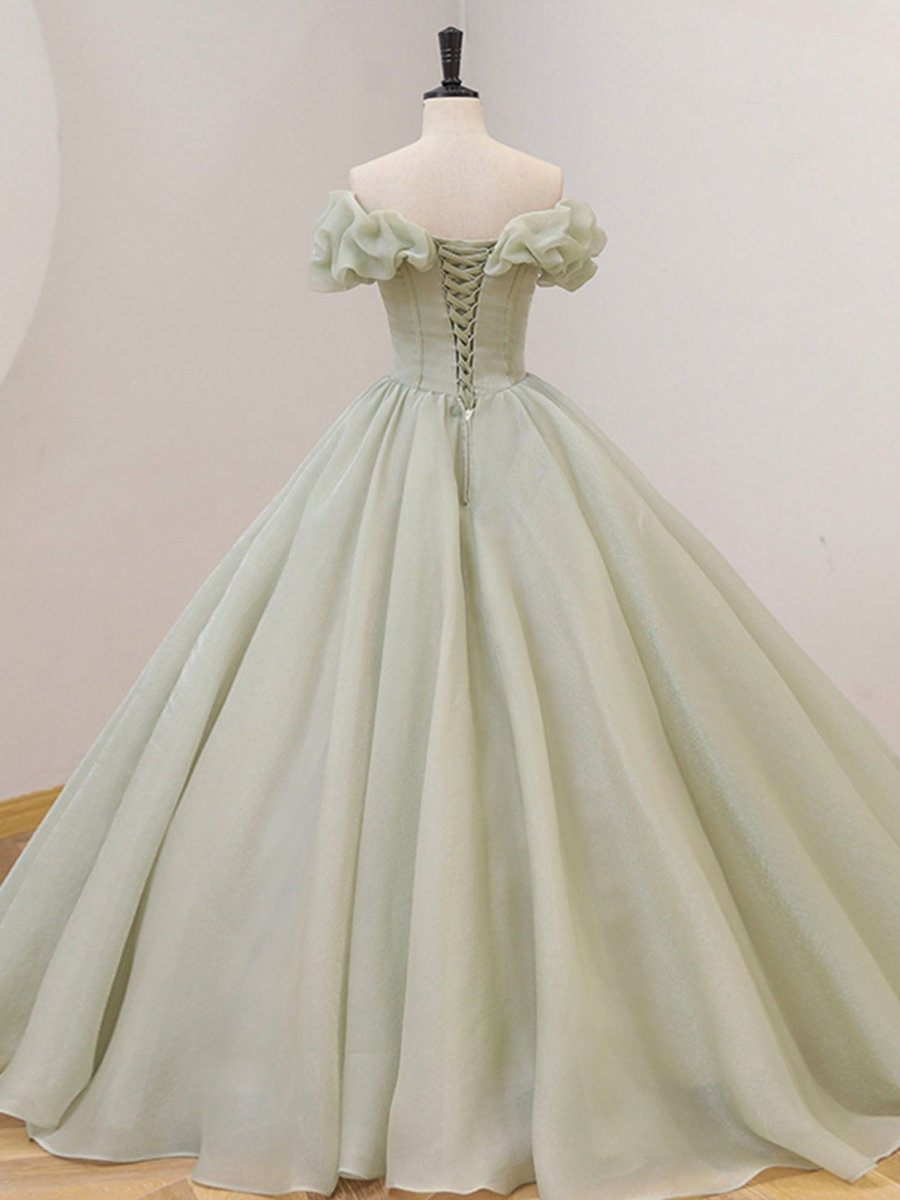 Quinceanera Dress Green Long Prom Dress Green Tulle Formal Sweet Dress with Beading - KissProm