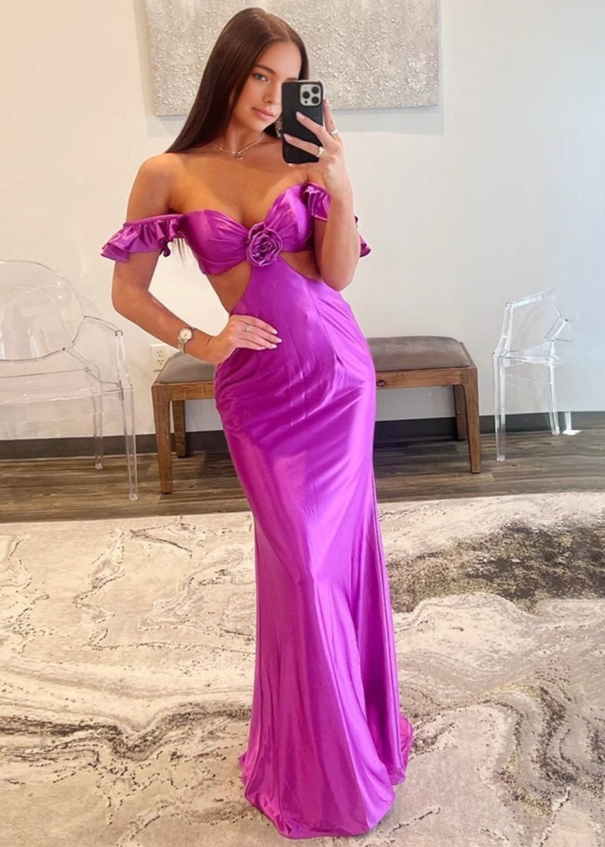 Violet Flutter Sleeve Cutout Mermaid Fitted Gown - KissProm