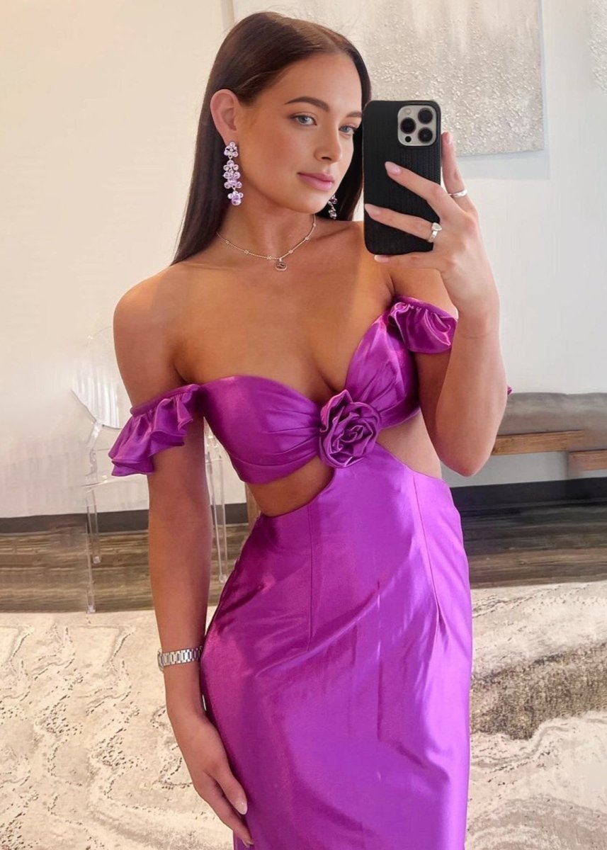 Violet Flutter Sleeve Cutout Mermaid Fitted Gown - KissProm