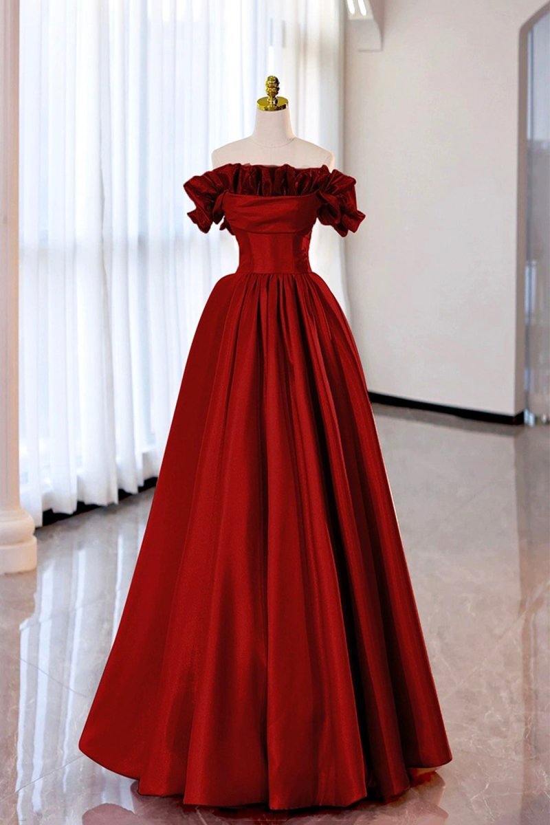 Milan | Burgundy Strapless Satin Long Prom Dress, A - Line Evening Party Dress - KissProm