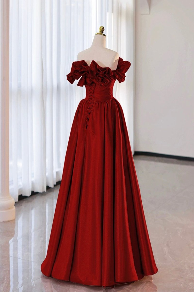 Milan | Burgundy Strapless Satin Long Prom Dress, A - Line Evening Party Dress - KissProm