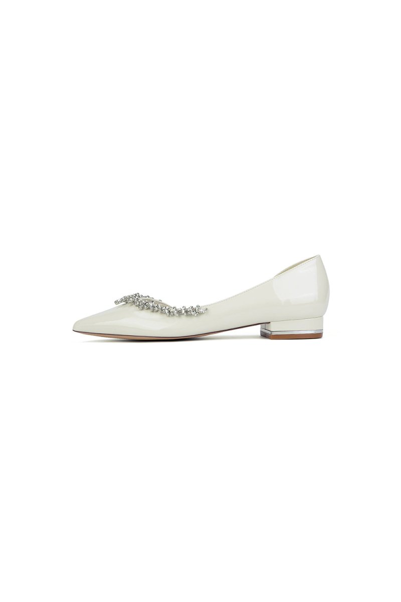 White Ballet Flats with Crystal Accent - KissProm