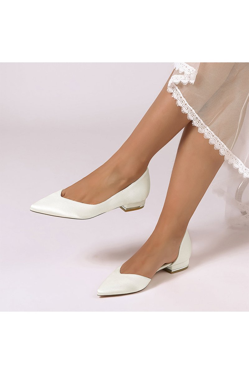 Ivory Flat Shoes with a Sleek Design - KissProm