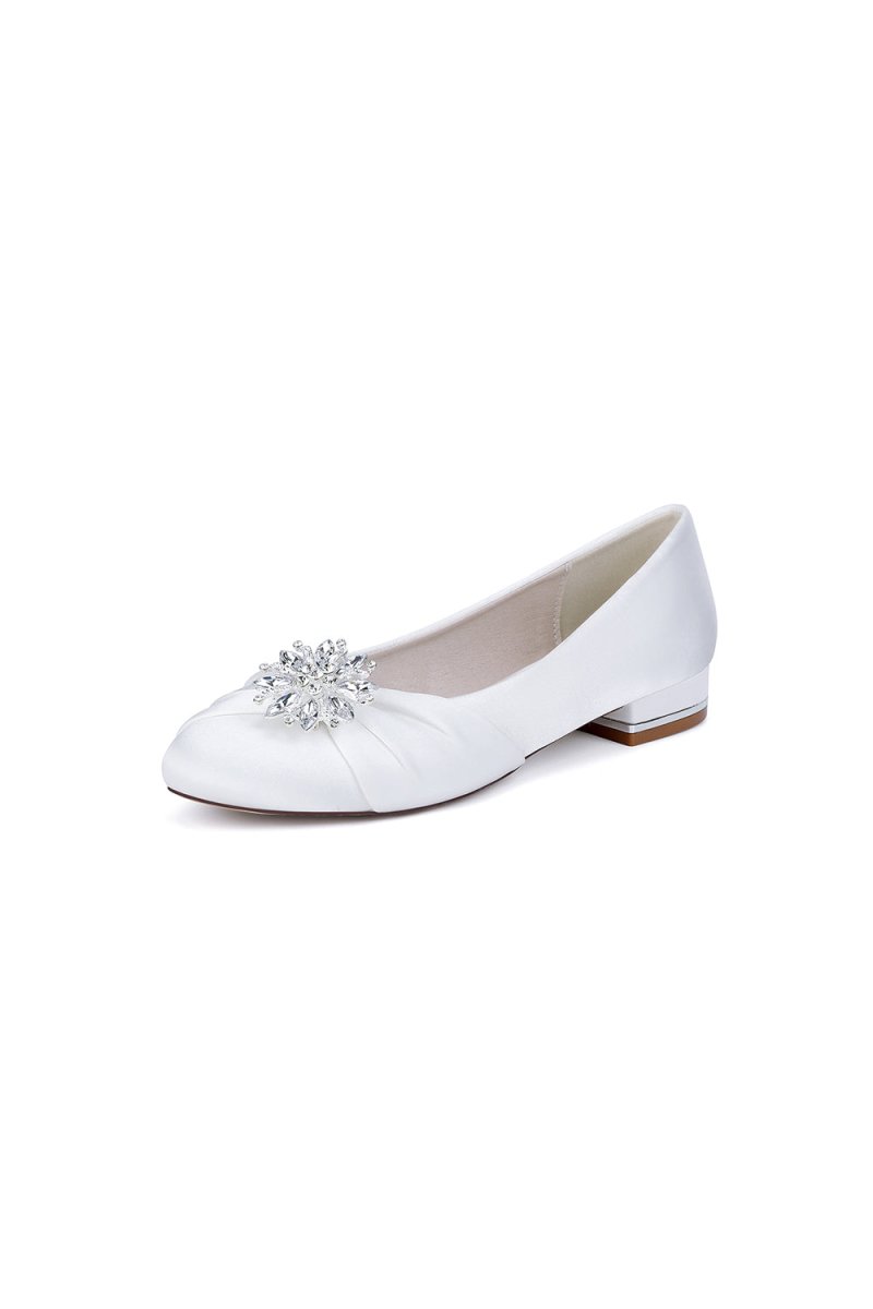 Navy Blue Flat Shoes with Crystal Flower Decoration - KissProm