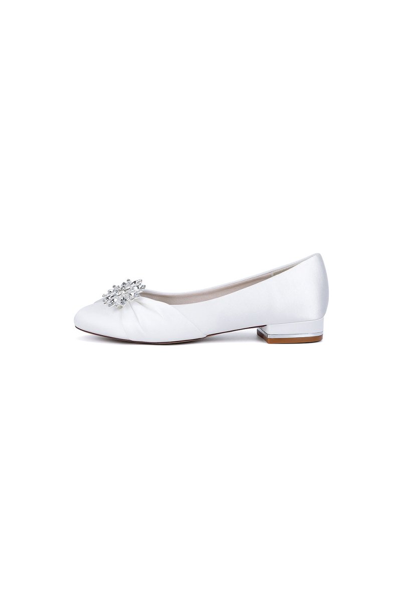 Navy Blue Flat Shoes with Crystal Flower Decoration - KissProm