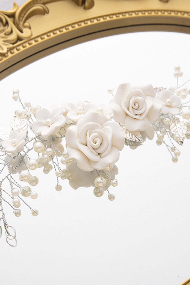 White Flowers Pearl Headband - KissProm