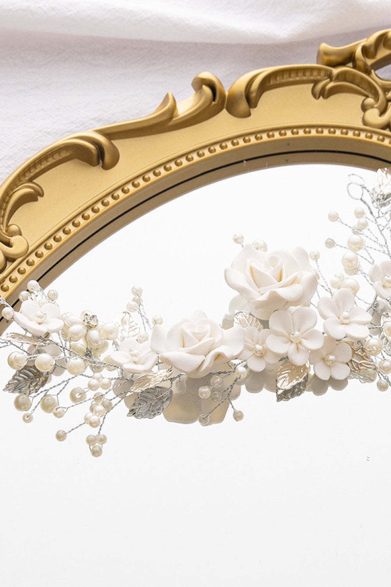 White Flowers Pearl Headband - KissProm