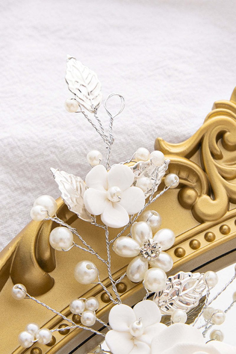 White Flowers Pearl Headband - KissProm