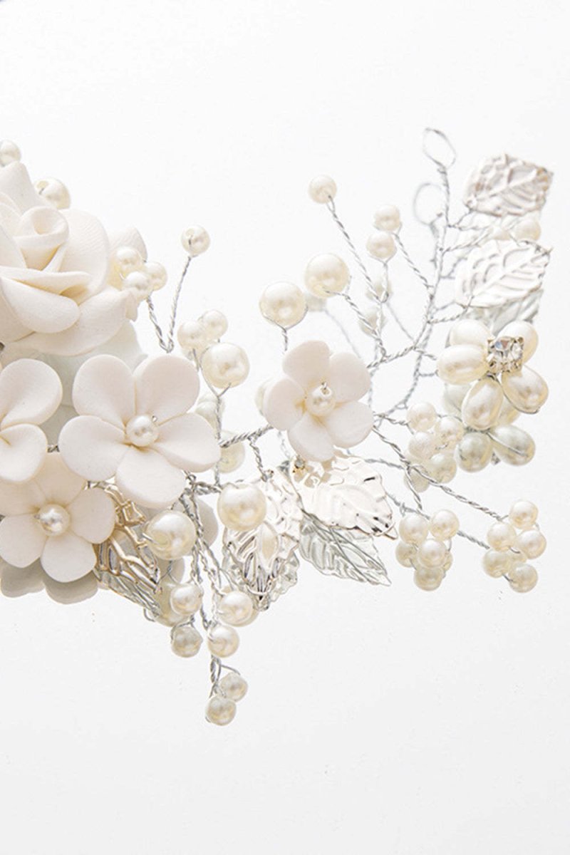 White Flowers Pearl Headband - KissProm