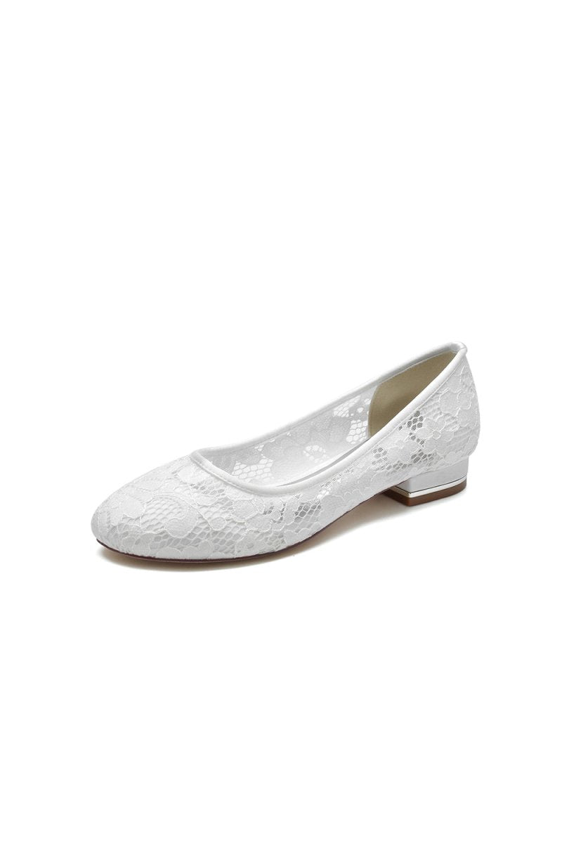 White Lace Open Toe Flats Bridal Shoes - KissProm