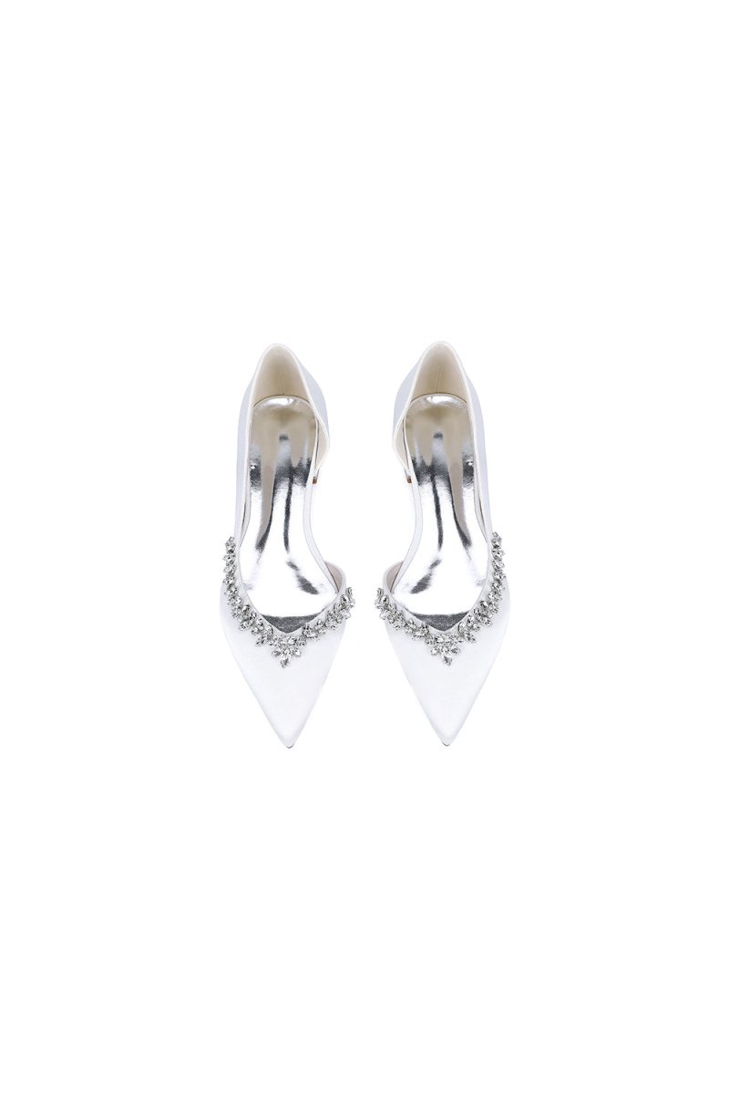 Silver Satin High Heels with Crystal Embellishments 18448 - 11YK - KissProm