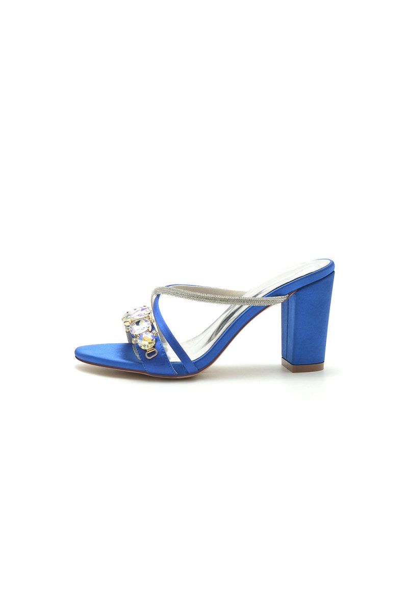 Royal Blue Block Heels with Rhinestone - KissProm