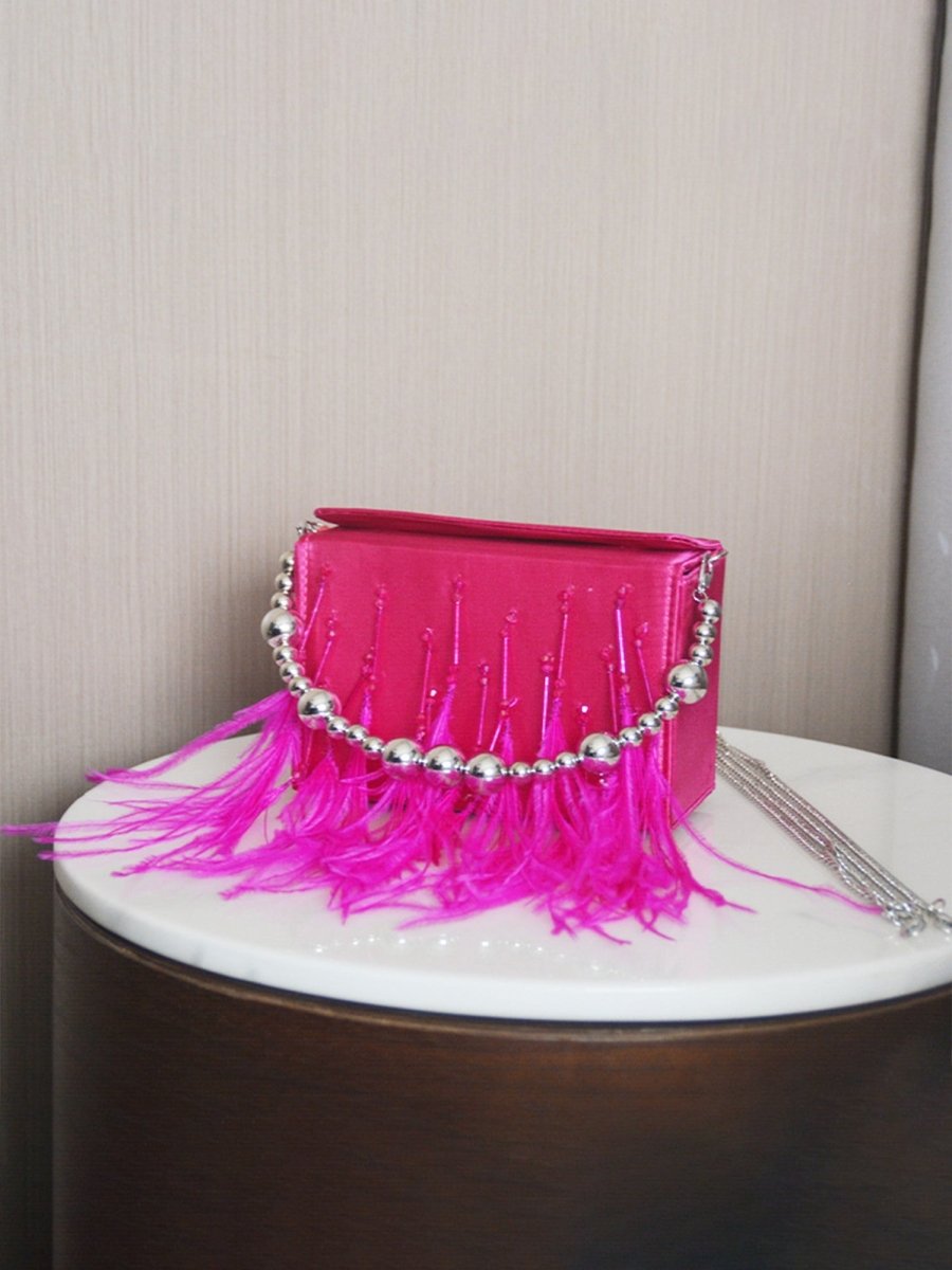 Women’s Orstrich Feather Beaded Clutch Bags - KissProm