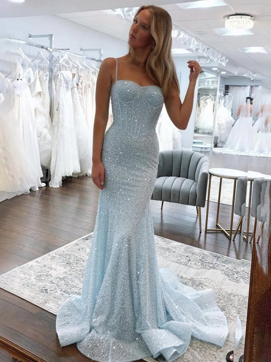 Yoshi | Mermaid Sweetheart Sky Blue Sequins Prom Dresses - KissProm