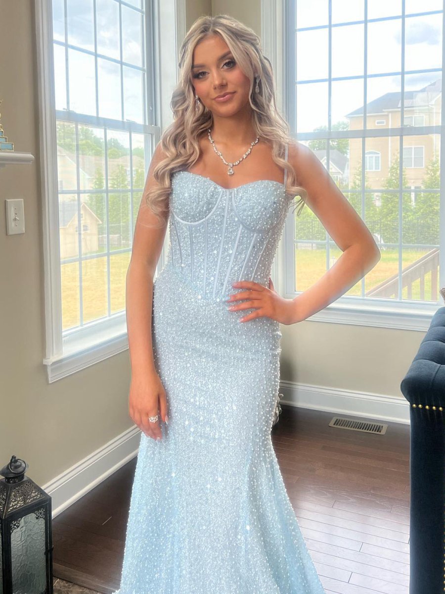 Yoshi | Mermaid Sweetheart Sky Blue Sequins Prom Dresses - KissProm