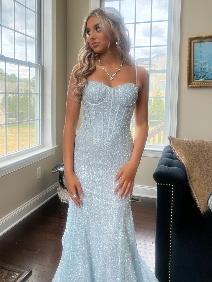 Yoshi | Mermaid Sweetheart Sky Blue Sequins Prom Dresses - KissProm