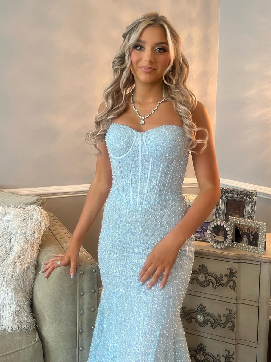 Yoshi | Mermaid Sweetheart Sky Blue Sequins Prom Dresses - KissProm