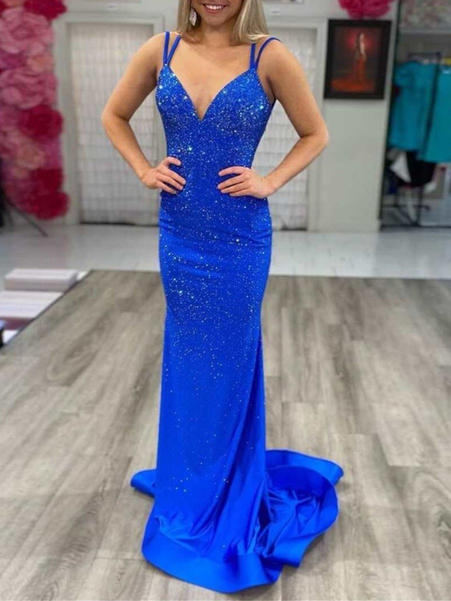 Marlee |Mermaid V Neck Beaded Jersey Prom Dress - KissProm