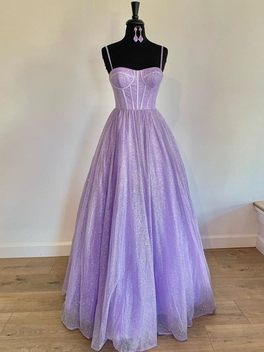 Julissa |A Line Glitter Tulle Prom Dress with Pockets - KissProm