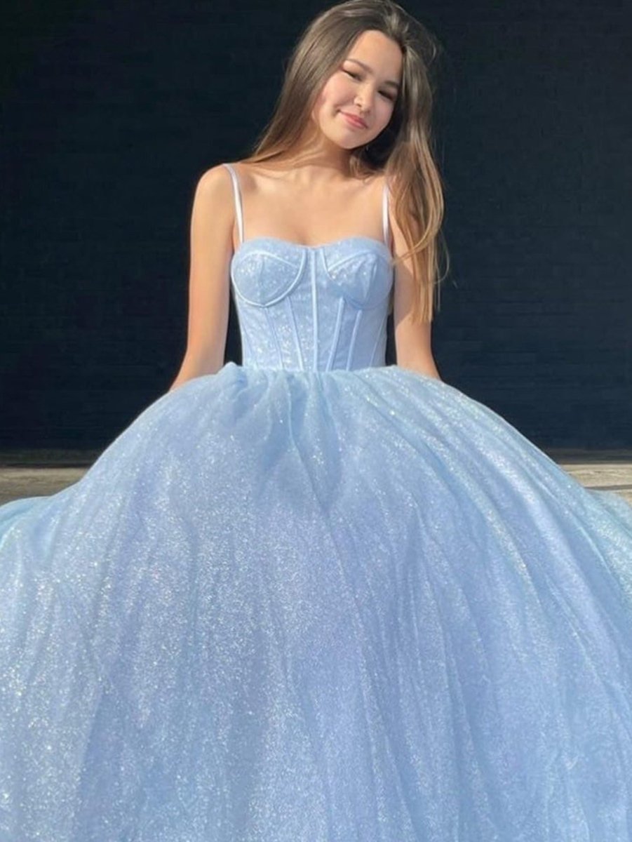 Julissa |A Line Glitter Tulle Prom Dress with Pockets - KissProm