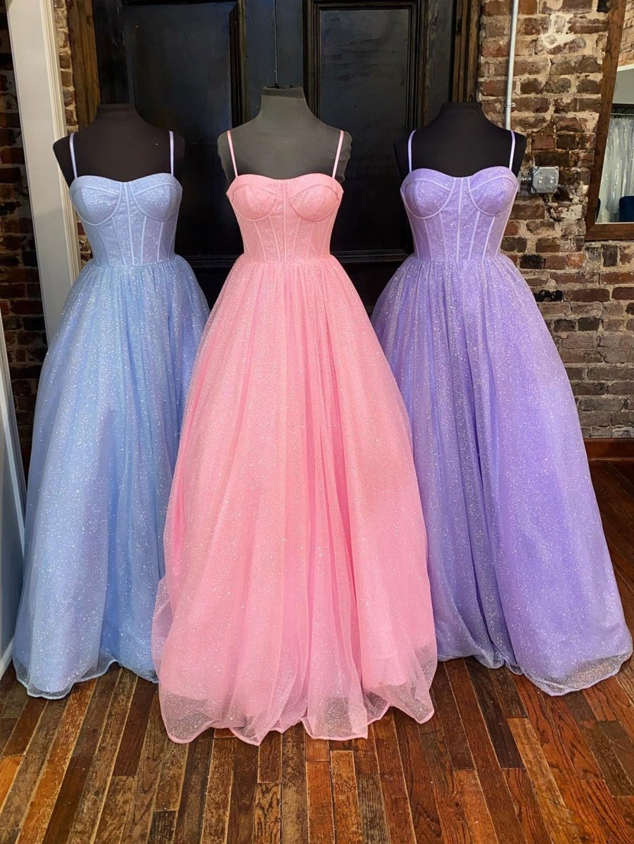 Julissa |A Line Glitter Tulle Prom Dress with Pockets - KissProm