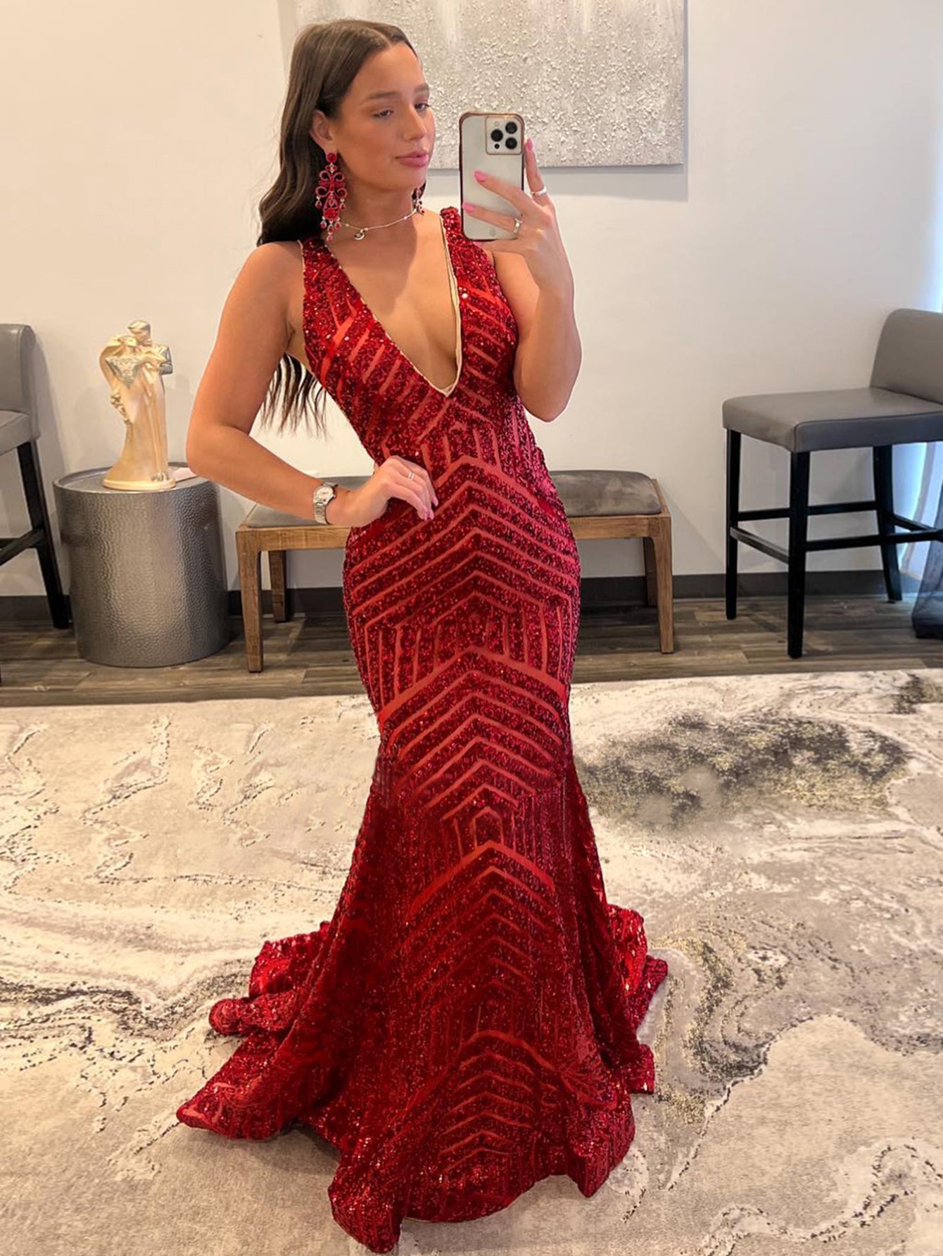 Red sequin mermaid prom hot sale dress