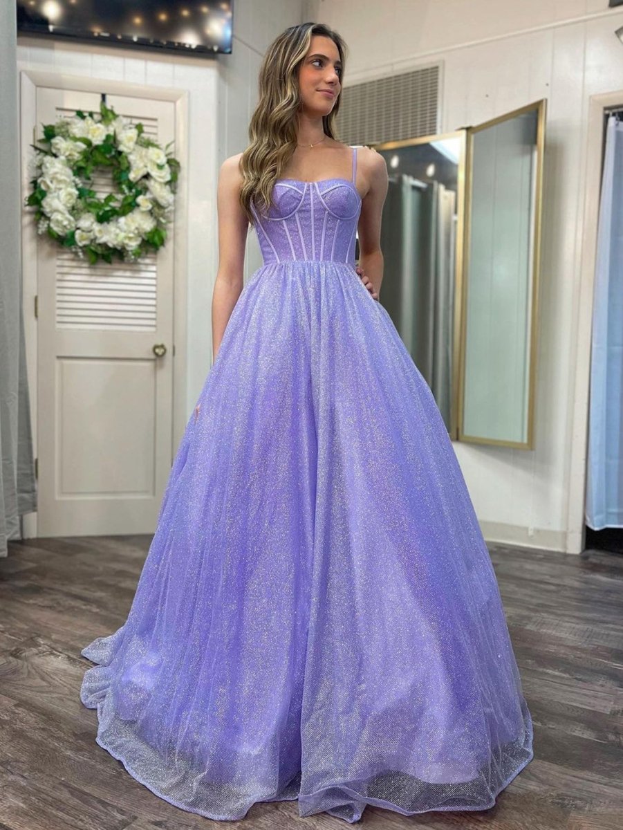 Julissa |A Line Glitter Tulle Prom Dress with Pockets - KissProm