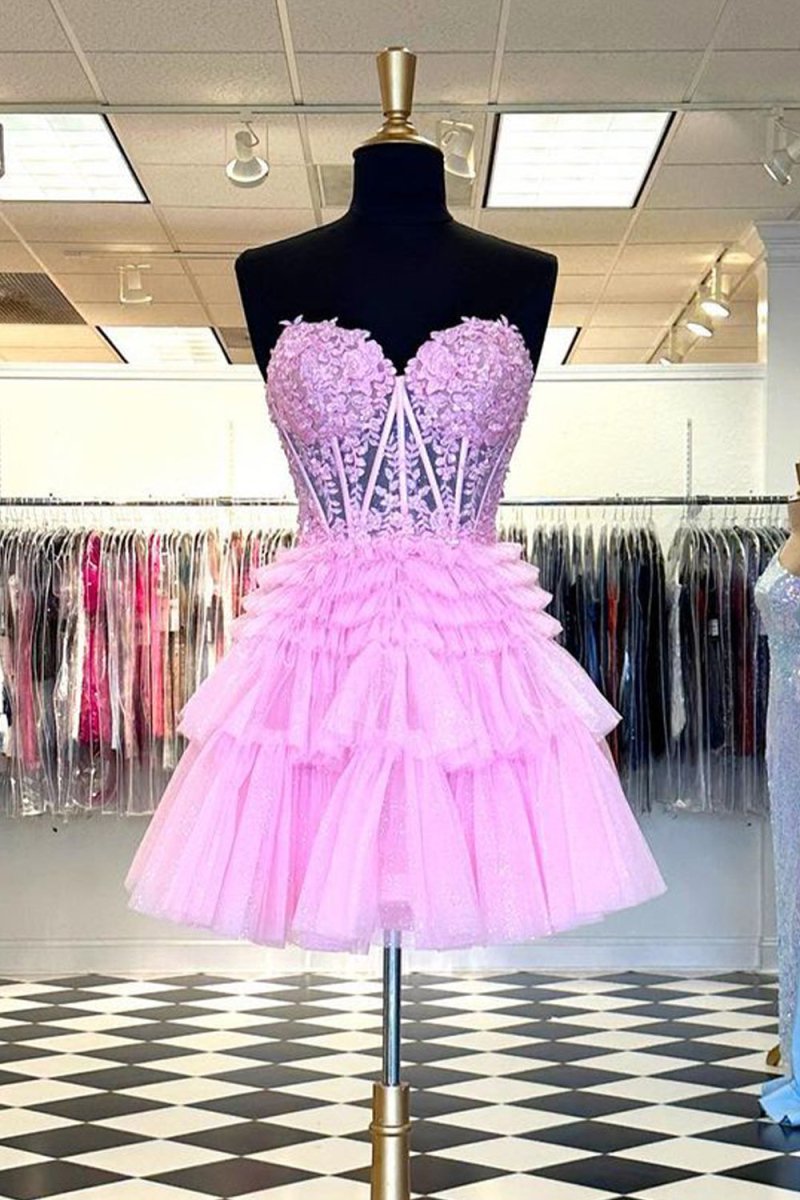 Ivy| A Line Sweetheart Homecoming Dress with Ruffles - KissProm