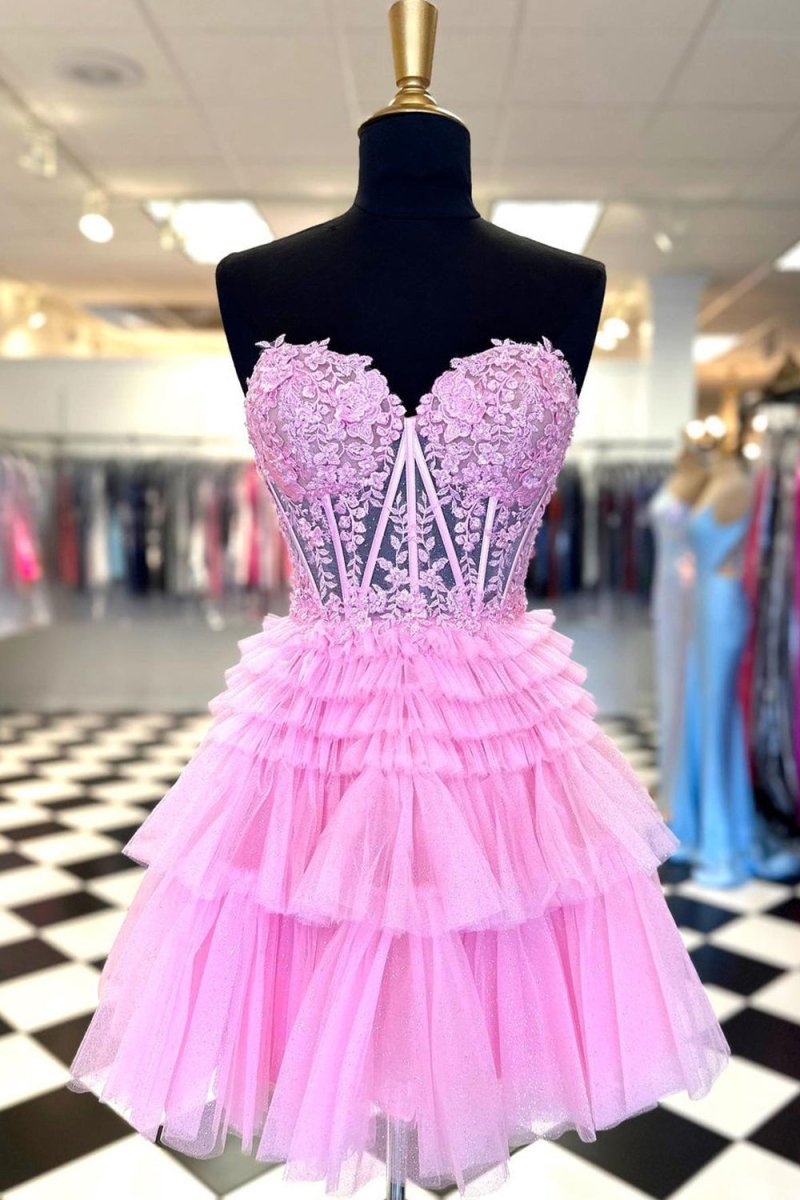 Ivy| A Line Sweetheart Homecoming Dress with Ruffles - KissProm