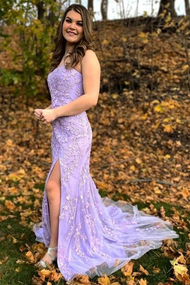 Camryn |Mermaid Strapless Lace Long Prom Dress with Slit - KissProm