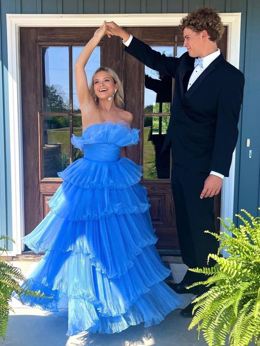 Blue strapless prom dress hotsell