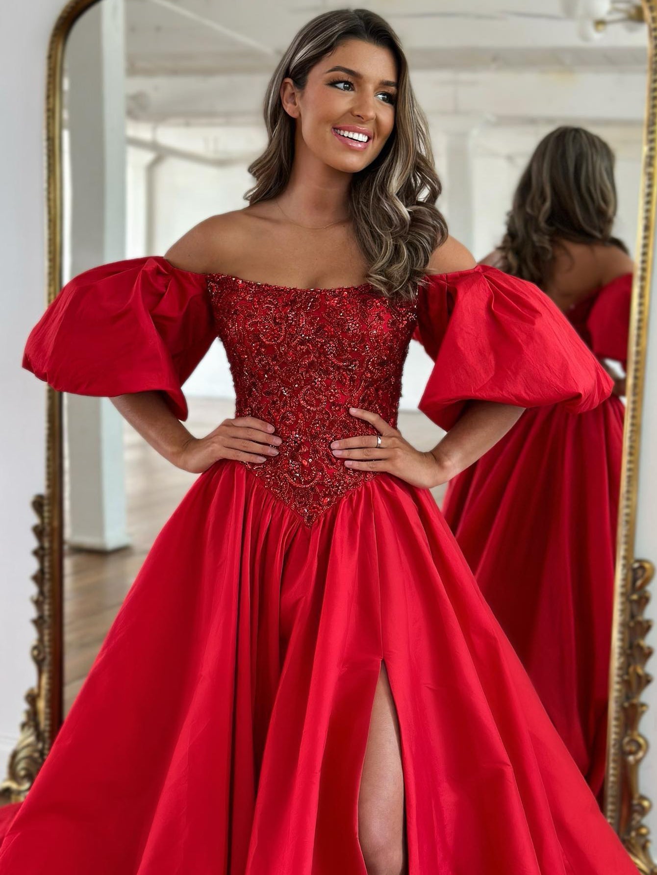 Off the shoulder 2024 red prom dress