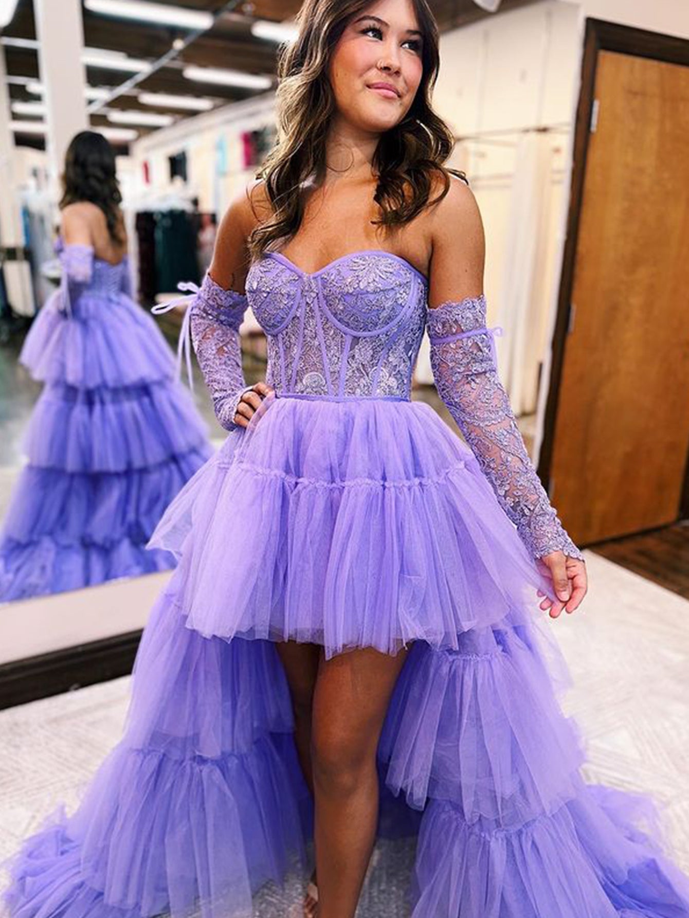 asymmetrical tulle prom dresses