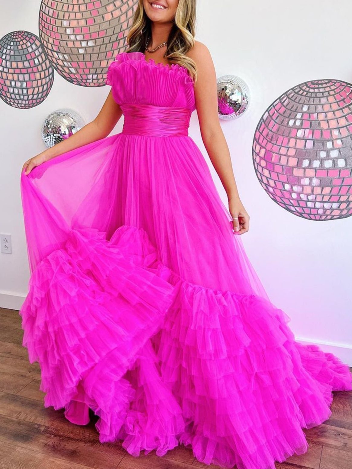 Pink layered hotsell tulle dress