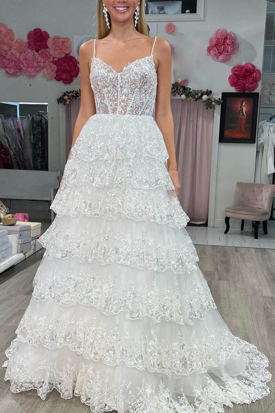 Tiered lace wedding outlet dress