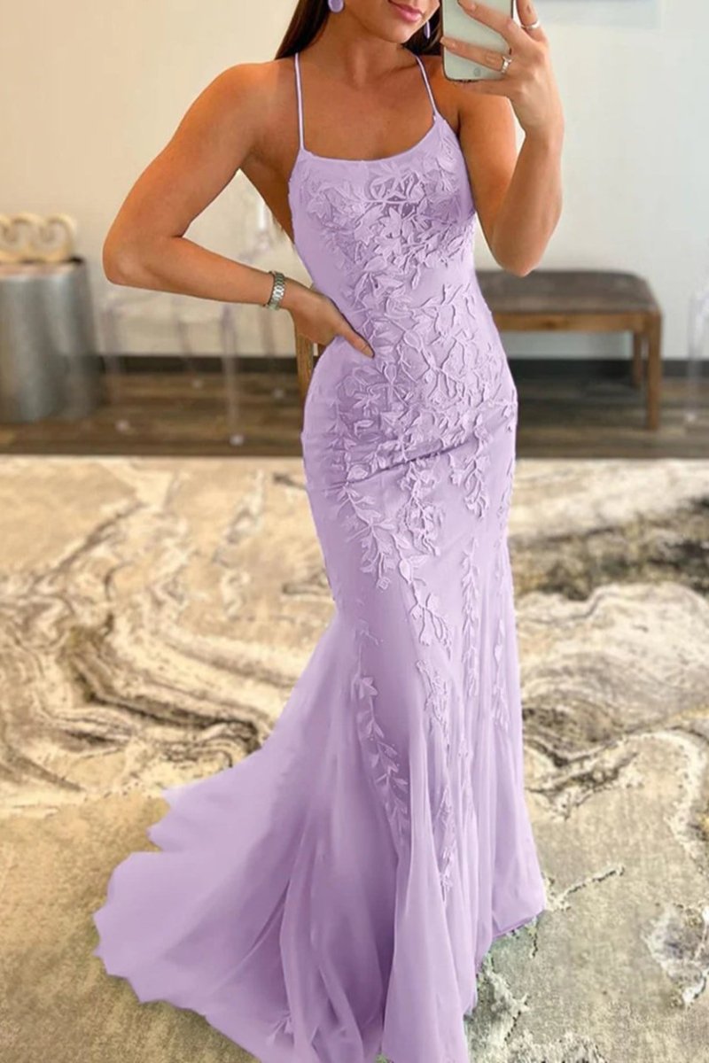 Lucille |Mermaid Spaghetti Straps Lace Prom Dress - KissProm