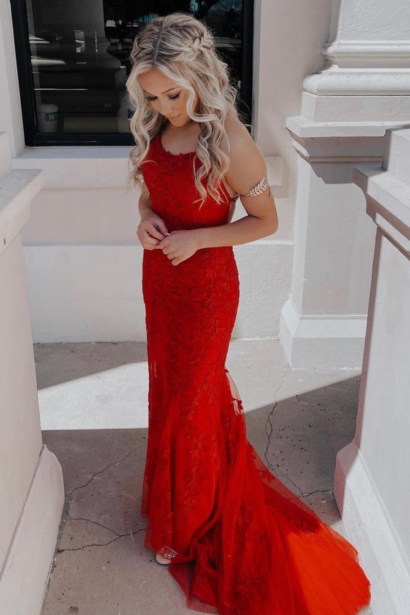 Lucille |Mermaid Spaghetti Straps Lace Prom Dress - KissProm