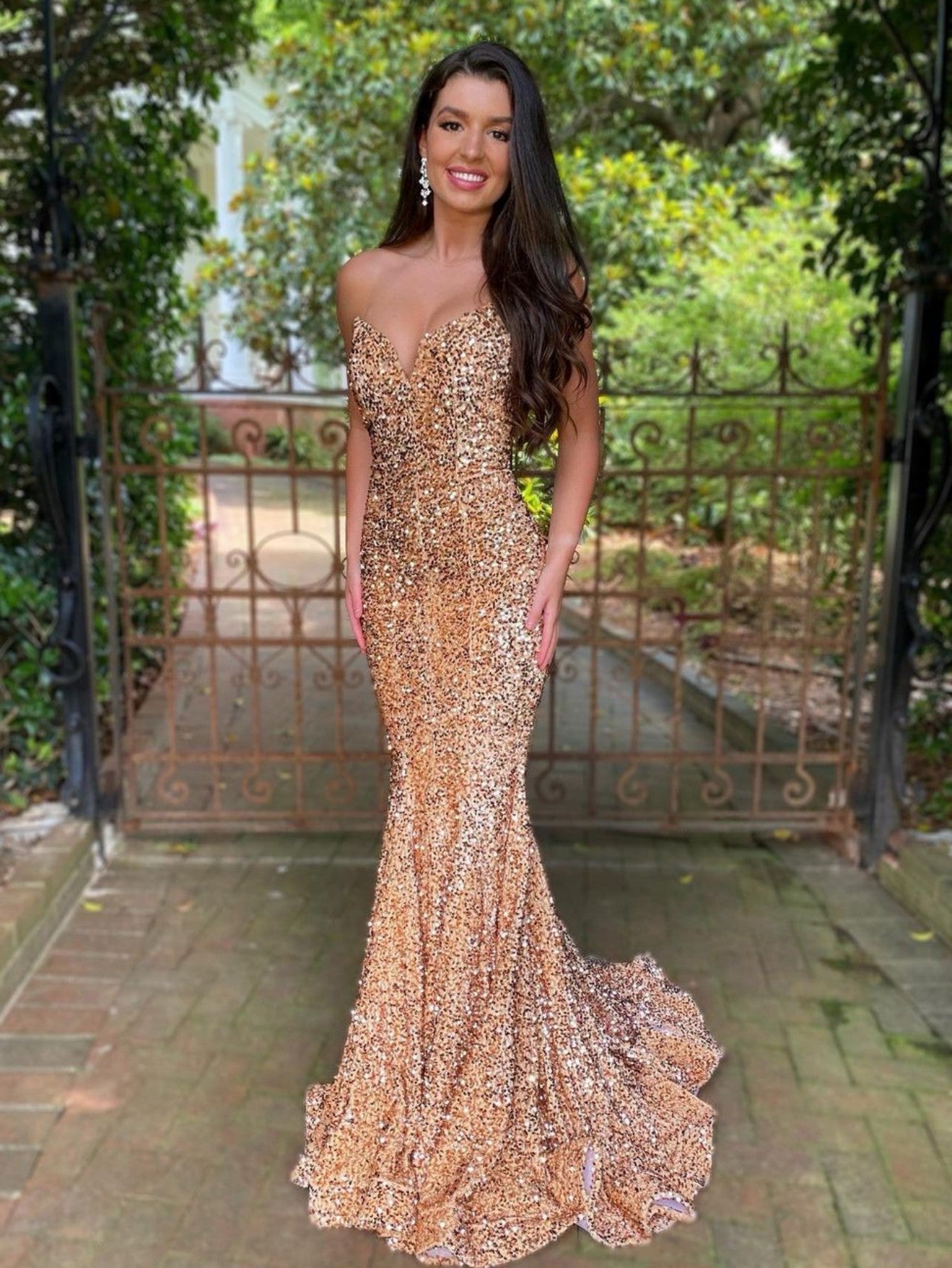 Brown Sequins Mermaid Prom Dress