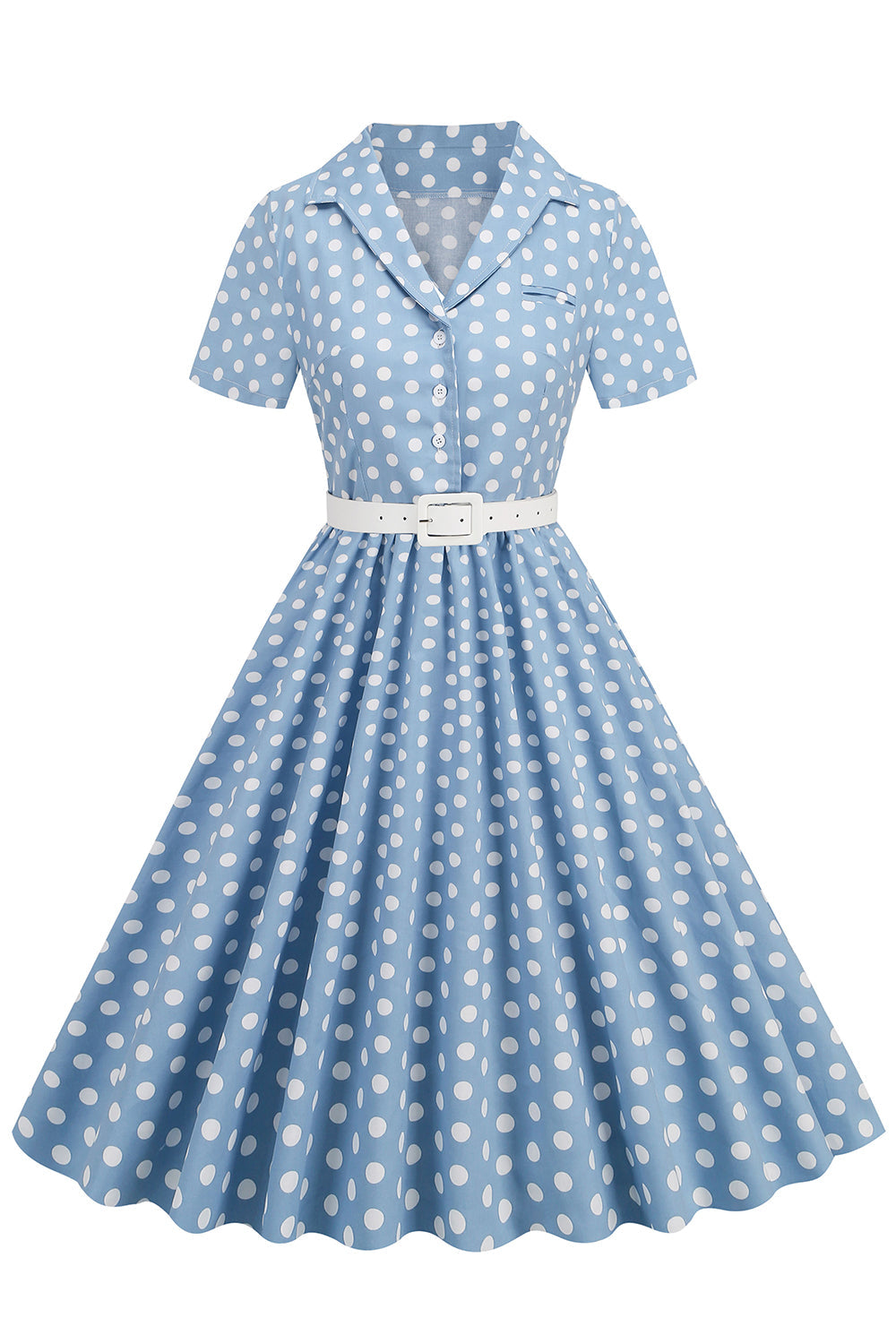 Blue polka dot dress on sale outfit