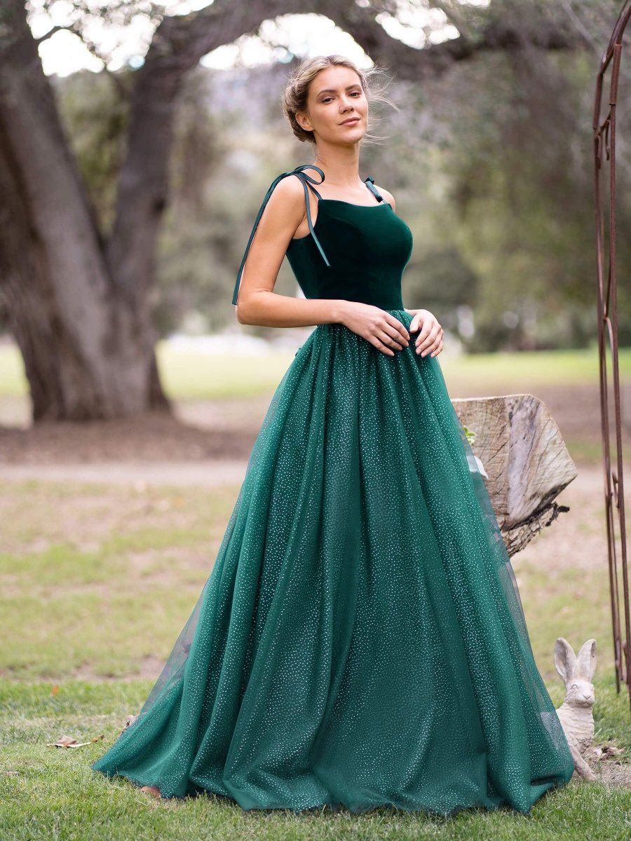 Velvet green prom clearance dress