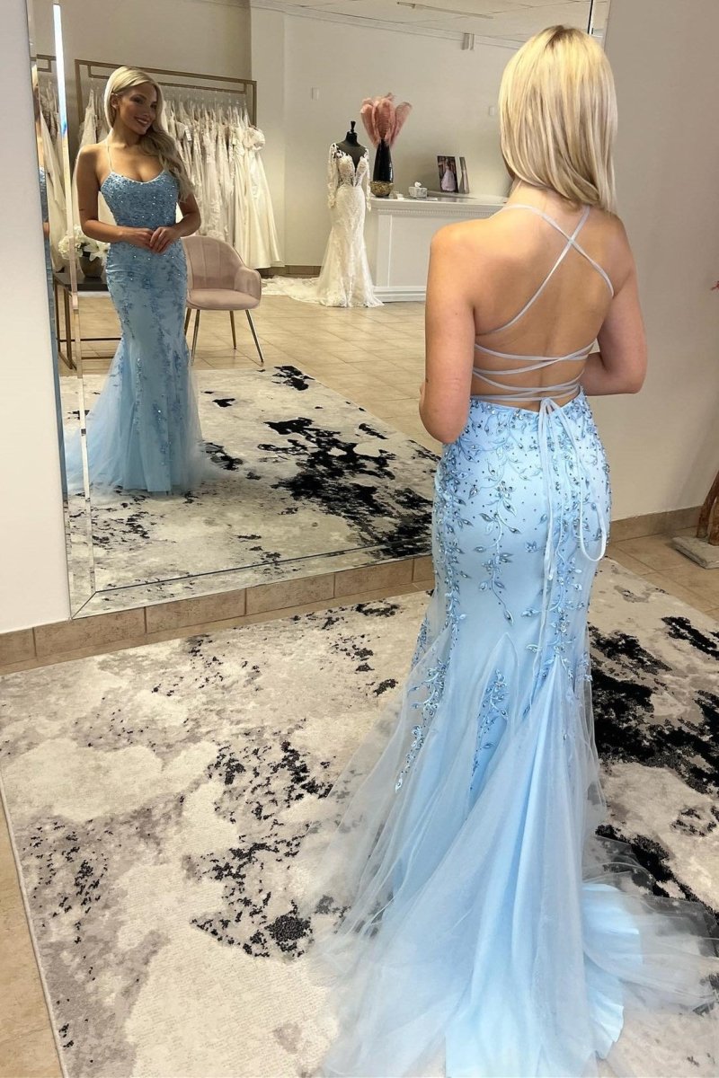 Harley |Mermaid Scoop Appliqued Prom Dress with Lace up Back - KissProm