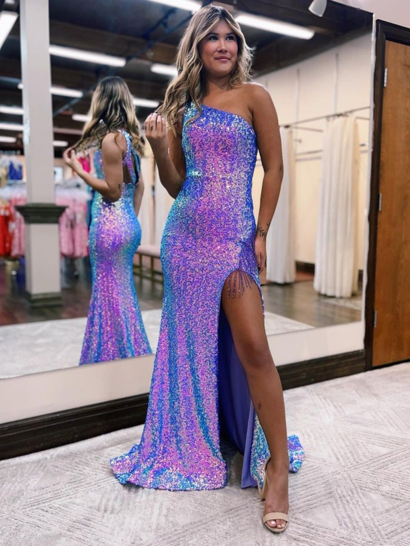 Purple Sequin Mermaid Prom Dress