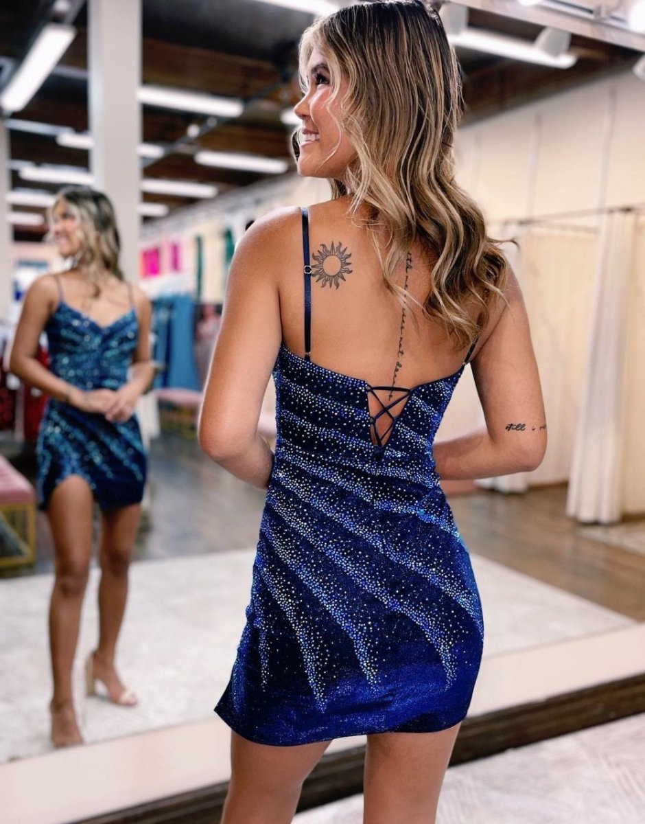 Hannah | Bodycon Spaghetti Straps Glitter Homecoming Party Dress - KissProm