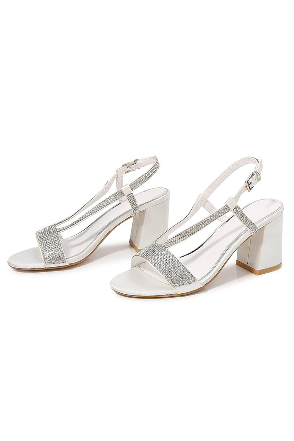 Silver diamante discount block heel sandals