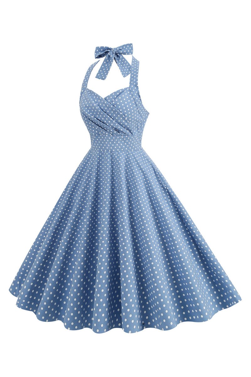 Halter Red Polka Dots 1950s Dress - KissProm