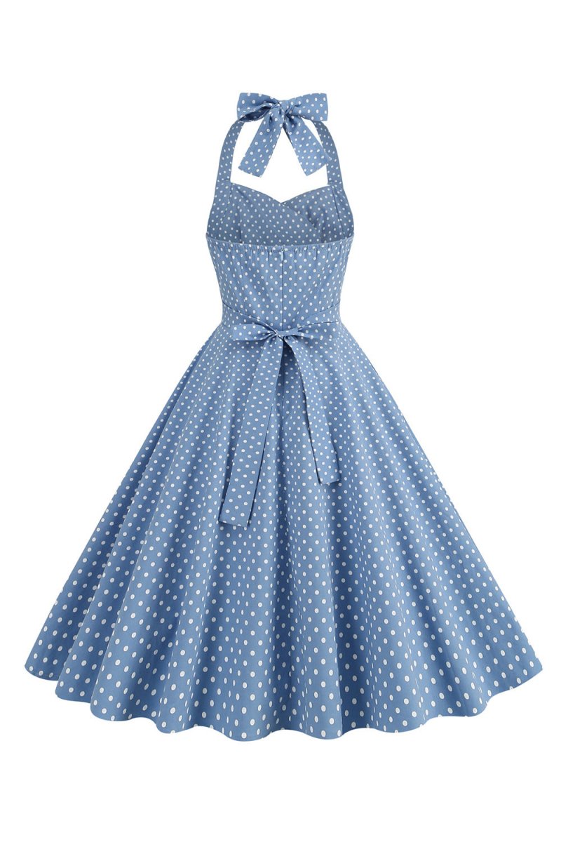 Halter Red Polka Dots 1950s Dress - KissProm