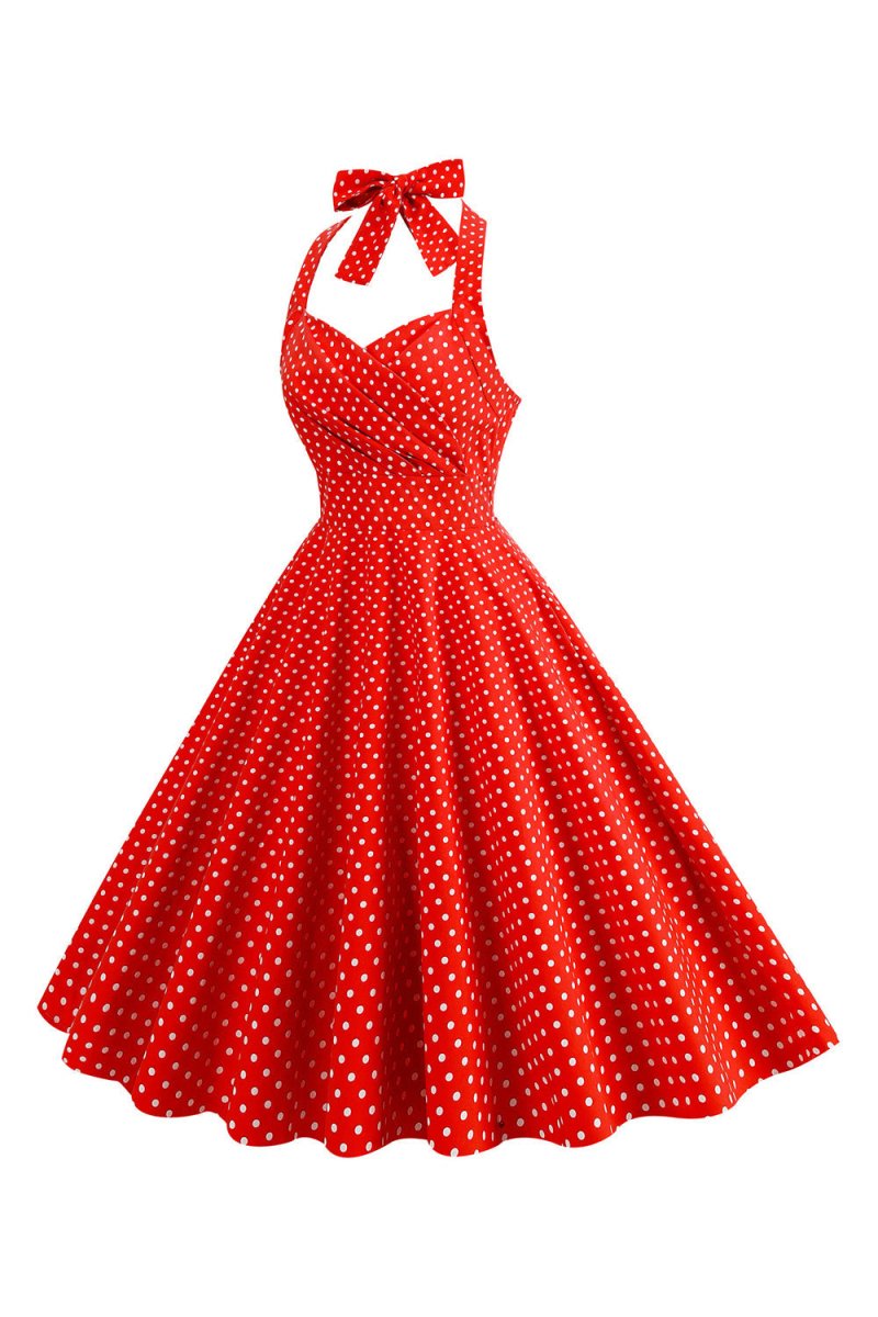 Halter Red Polka Dots 1950s Dress - KissProm