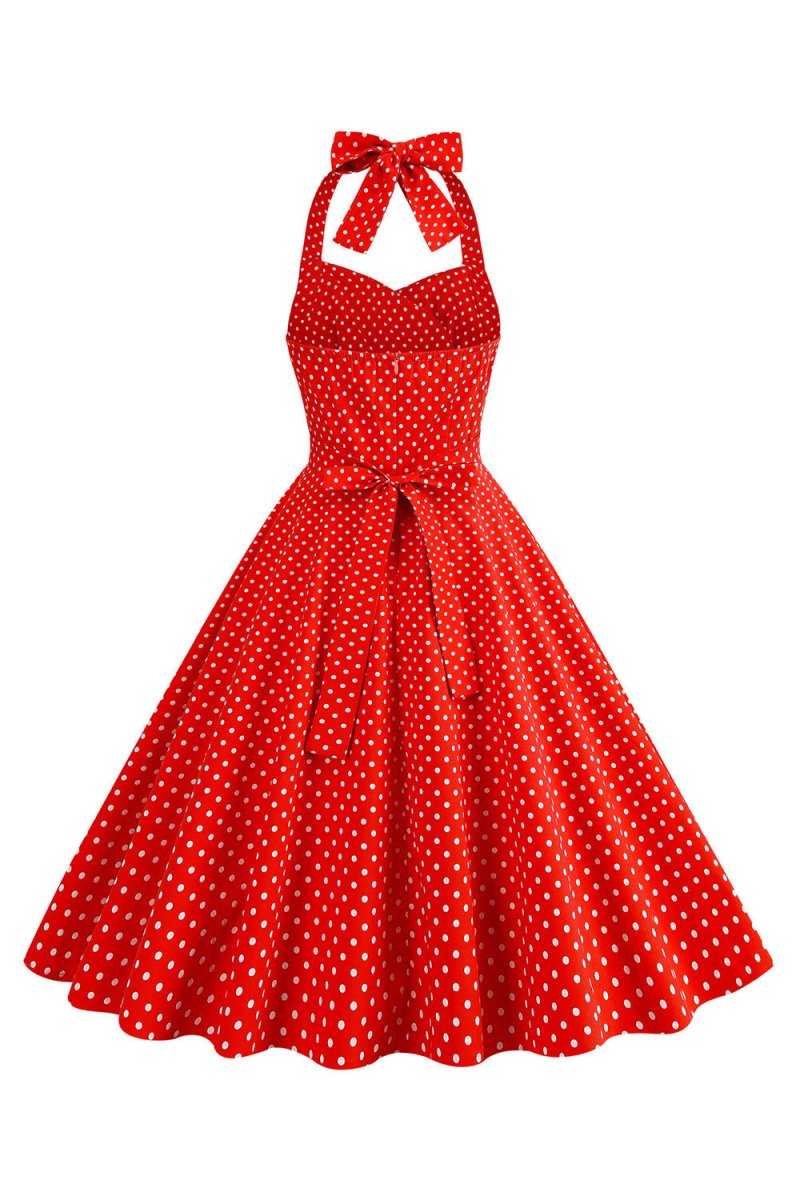 Halter Red Polka Dots 1950s Dress - KissProm